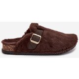 Boto Faux fur women's slippers on a platform with a strap and buckle brown Noraline | Shoptok.si
