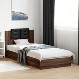 Maison Chic Posteljni okvir - Enojna postelja - Postelja za odrasle z vzglavjem in LED rjavi hrast 90x200 cm, (21695729) | Shoptok.si