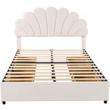 Lumor Oblazinjena postelja iz žameta s 4 predali – 140x200 cm – vzglavje v obliki rože – bela, (22150985) | Shoptok.si