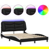Maison Chic Posteljni okvir - Dvoposteljna postelja - Zakonska postelja z LED lučkami črno bel 140x190 cm umetno usnje, (21696767) | Shoptok.si