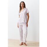 Trendyol Pink-Multicolor 100% Cotton Floral Ruffle Detailed Knitted Pajamas Set | ePonuda.com