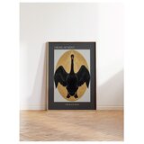 Wallxpert uramljena slika 115216, The Black Swan Hilme af Klint, crni labud u zlatnom ovalu, 50 x 70 cm, ram u boji prirodnog drveta Cene