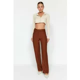 Trendyol Brown High Waist Straight Woven Trousers With Belt Detail