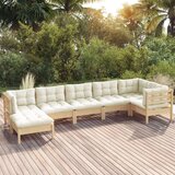  7-dijelna vrtna garnitura od masivne borovine s krem jastucima | shoptok.hr