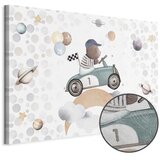  Slika - Galactic Races - A Bear Participating in Car Races Among Planets Clouds and Stars in Pastel Hues 120x80 Premium Print | shoptok.hr