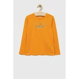 Guess Otroška bombažna majica z dolgimi rokavi oranžna barva