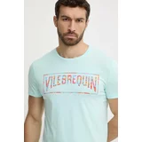 Vilebrequin Bombažna kratka majica THOM moška, turkizna barva, THOAP349
