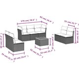  Vrtna garnitura - 8-dijelni set vrtnih sofa od poliratana s jastucima crni - Crna 2x kutna + 5x srednja + stol 1 | shoptok.hr