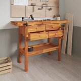 vidaXL Delovna miza s predali in primeži 124x52x83 cm trdna akacija | Shoptok.si