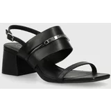 Calvin Klein Usnjeni sandali HEEL SANDAL 45 MET BAR LTH črna barva, HW0HW02056