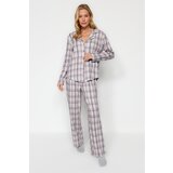 Trendyol Gray Multicolored Brushed 100% Cotton Check Shirt-Pants Knitted Pajamas Set Cene