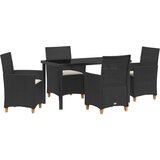 vidaXL 5-delni vrtni jedilni set z blazinami Črn poli ratan | Shoptok.si