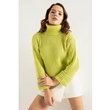 Lafaba Women's Pistachio Wide Ribbed Turtleneck Knitwear Crop Sweater