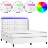  Box spring postelja z vzmetnico LED bela 160x200cm umetno usnje, (20999208) | Shoptok.si
