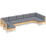  Vrtna sedežna garnitura 7-delna s sivimi blazinami borovina, (20675005) | Shoptok.si