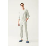 Avva Men's Gray Crew Neck 100% Cotton Special Boxed Long And Short Sleeve 3-Piece Pajamas Set