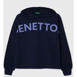 United Colors Of Benetton Otroški bombažen pulover mornarsko modra barva, s kapuco