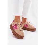 Boto Women's Platform Sneakers Made Of Natural Suede Beige-Pink Eldira | Shoptok.si