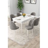 Hanah home trpezarijski set Rut, sto na razvlačenje i 6 stolica, bela ploča, siva tkanina Babyface | Eponuda.com