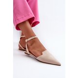 Boto Lace-up Ballerina Flats in Faux Suede with Pointed Toes Beige Ellesara | Shoptok.si