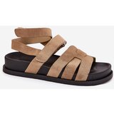 Boto Eco suede women's sandals with Velcro dark beige Valpera | Shoptok.si