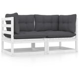 The Living Store Vrtni kavč dvosed z blazinami bela trdna borovina - Kavč Dvosed, (21473134) | Shoptok.si