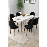 Hanah home trpezarijski set Rut, sto na razvlačenje i 6 stolica, bela ploča, noge boje oraha, crna tkanina Babyface | Eponuda.com