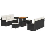  9-delni set vrtnih kavčev z blazinami, črn poli ratan akacija | Shoptok.si