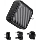 GanHub 3x USB-C omrežni polnilnik, 140 W, EU/UK/AU/US (črn)
