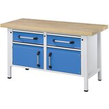 eurokraft pro Delovna miza, izvedba z ogrodjem, širina 1500 mm, 2 predala, 2 vrat, svetlo modre barve, masivna bukovina | Shoptok.si