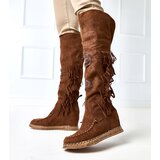 Gemre Dark caramel wedge boots with fringes Cascia | Shoptok.si