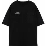 Trendyol Men's Plus Size Black Oversize Pocket Detail Printed 100% Cotton Comfortable T-Shirt