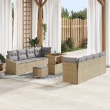  11-delni vrtni kavč set z blazinami Bež Poli ratan Acacia | Shoptok.si