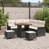 vidaXL 8-delna vrtnarska sofa set z blazinami Črn poli ratan | Shoptok.si