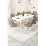 Hanah home trpezarijski set Rax, sto na razvlačenje i 6 stolica, bela ploča, kapućino tkanina Babyface | Eponuda.com