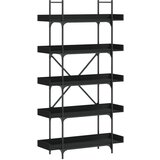 The Living Store Knjižna omara 5-nadstropna črna 100x33x180,5 cm inženirski les - Knjižna Omara, (21442785) | Shoptok.si
