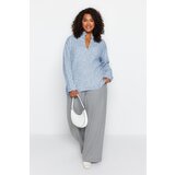 Trendyol Curve Baby Blue Ribbed Buttoned Knit Sweater | shoptok.hr