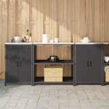 vidaXL Kuhinjski set za pohranu s policom s pohranom s vratima 3 pcs Crna 210 x 50 x 92 cm Cijene