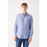 Avva Dark Blue Buttoned Collar Cotton Linen Regular Fit Shirt. Cene