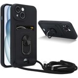 Cadorabo Verižica za mobilni telefon s funkcijo stojala, združljiva z Apple iPhone 15 PLUS v črna barvi - silikonski zaščitni pokrov z nastavljivim trakom, (20860531) Cene