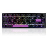 Lorgar wireless mechanical gaming keyboard pro, 2.4 ghz, bt, rgb backlight, 16 modes, 66 keys, 50M presses, linear toxic purple switches, multimedia knob, built-in 3750 mah battery, hot swap, gasket mount, spring cable 2.3m, black red white cene