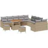 Djelšni Vrtni Sofa Set sa Jastučićima Bež Poli Ratan Akacija 2-sjedalni Vrtni Sofa sa Jastučićima Bež Poli Ratan 3 Djelni V