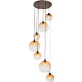 QAZQA Smart hanglamp donkerbrons met amber glas 7-lichts incl. 7 Wifi A60 - Sandra | Shoptok.si