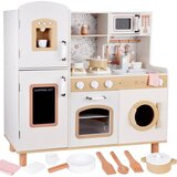Kinder Home Dječja drvena kuhinja – vintage model s elektroničkim pločama, svjetlima, zvukovima i sudoperom s tekućom vodom, 91 × 31 × 90 cm | shoptok.hr