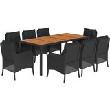  9-dijelni vrtni blagovaonski set s jastucima crni od poliratana Crna Dužina stola 190 cm | Shoptok.si