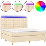 vidaXL Box spring postelja z vzmetnico LED krem 160x200 cm blago, (20900129)