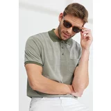ALTINYILDIZ CLASSICS Men's Green Comfort Fit Comfortable Cut Polo Neck Jacquard T-Shirt.