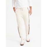 Ombre Men's sweatpants with piping and ribbing on the legs - cream | ePonuda.com