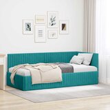  Kutni okvir kreveta s uzglavljem Tirkizna 90 cm x 200 cm Baršun | shoptok.hr