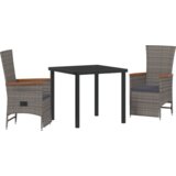 vidaXL 3-delni vrtni jedilni set z blazinami siva poli ratan | Shoptok.si